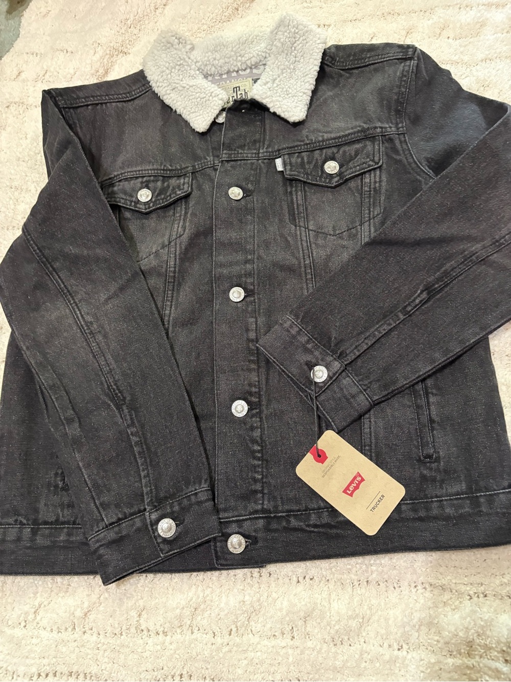 Levi's Black Denim Jacket with Cream Sherpa Collar